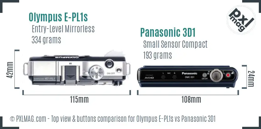 Olympus E-PL1s vs Panasonic 3D1 top view buttons comparison