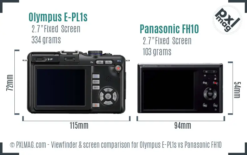 Olympus E-PL1s vs Panasonic FH10 Screen and Viewfinder comparison