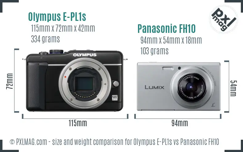 Olympus E-PL1s vs Panasonic FH10 size comparison