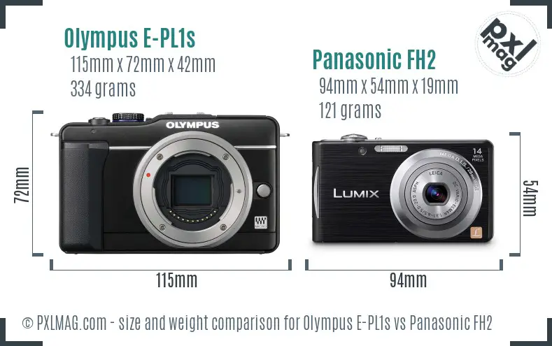 Olympus E-PL1s vs Panasonic FH2 size comparison