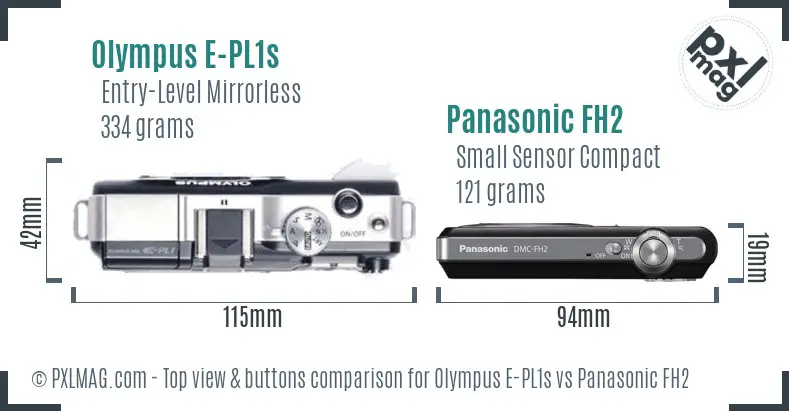 Olympus E-PL1s vs Panasonic FH2 top view buttons comparison