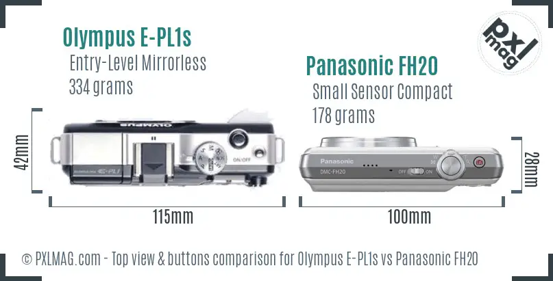 Olympus E-PL1s vs Panasonic FH20 top view buttons comparison