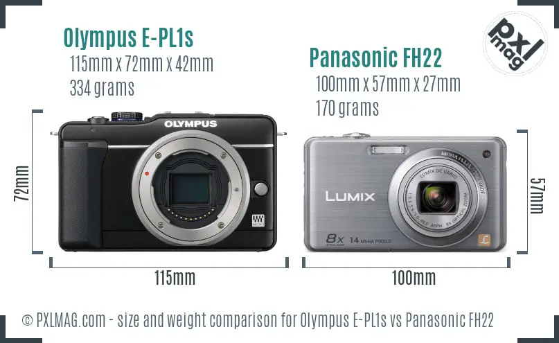 Olympus E-PL1s vs Panasonic FH22 size comparison