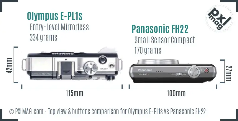 Olympus E-PL1s vs Panasonic FH22 top view buttons comparison