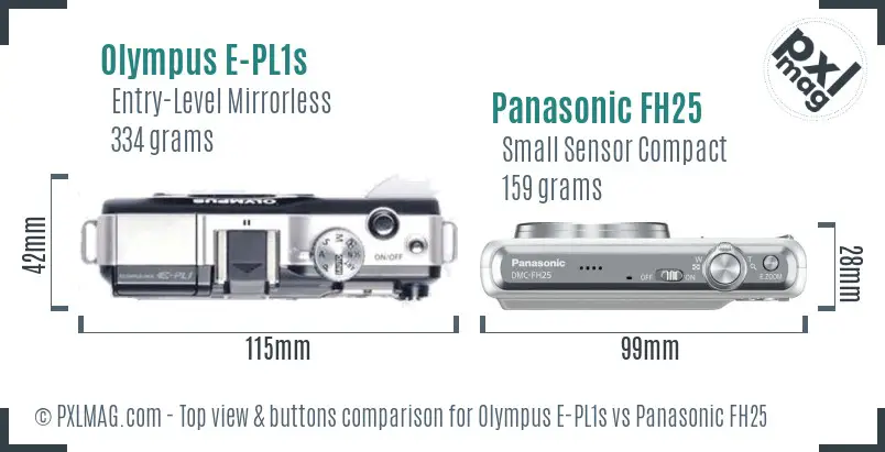 Olympus E-PL1s vs Panasonic FH25 top view buttons comparison
