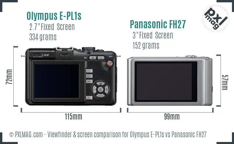 Olympus E-PL1s vs Panasonic FH27 Screen and Viewfinder comparison