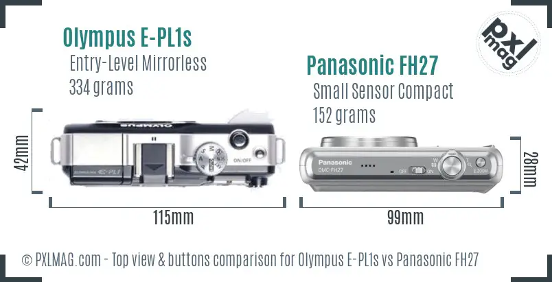 Olympus E-PL1s vs Panasonic FH27 top view buttons comparison
