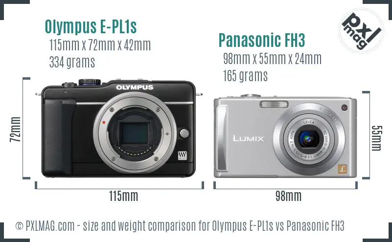 Olympus E-PL1s vs Panasonic FH3 size comparison