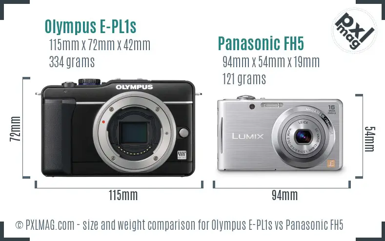 Olympus E-PL1s vs Panasonic FH5 size comparison