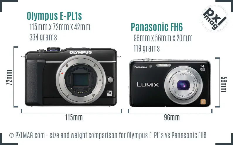 Olympus E-PL1s vs Panasonic FH6 size comparison