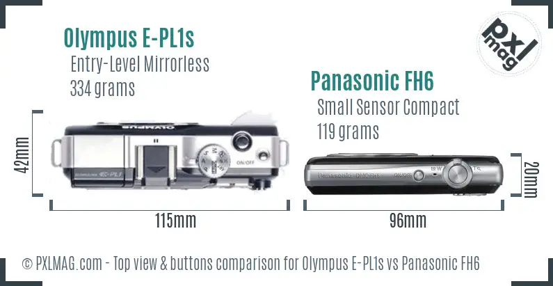 Olympus E-PL1s vs Panasonic FH6 top view buttons comparison