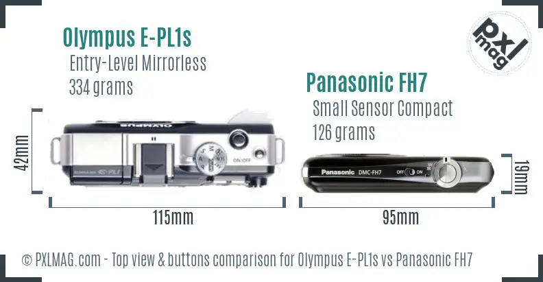 Olympus E-PL1s vs Panasonic FH7 top view buttons comparison