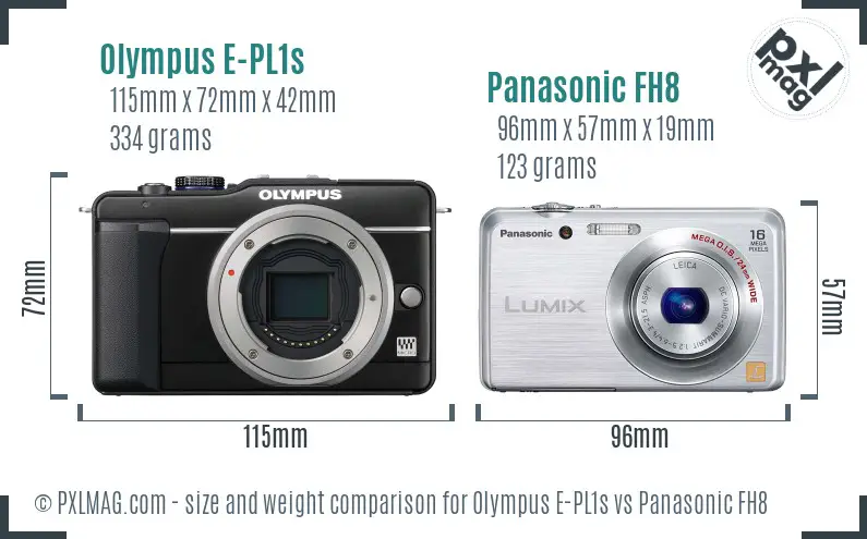 Olympus E-PL1s vs Panasonic FH8 size comparison