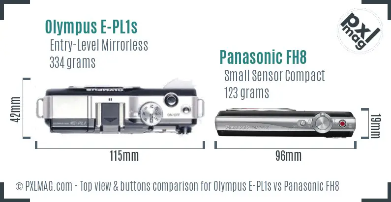 Olympus E-PL1s vs Panasonic FH8 top view buttons comparison