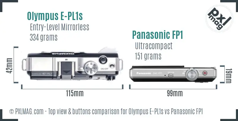 Olympus E-PL1s vs Panasonic FP1 top view buttons comparison