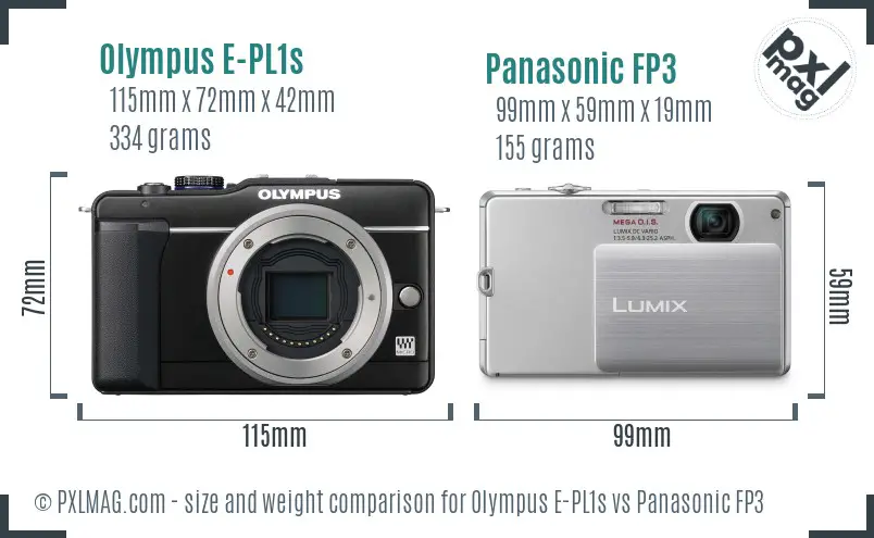 Olympus E-PL1s vs Panasonic FP3 size comparison