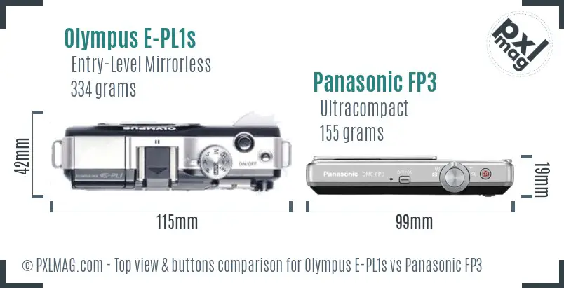 Olympus E-PL1s vs Panasonic FP3 top view buttons comparison