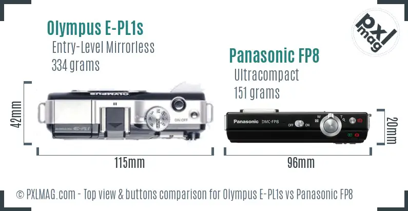 Olympus E-PL1s vs Panasonic FP8 top view buttons comparison
