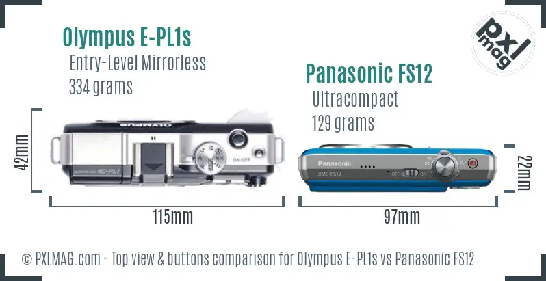 Olympus E-PL1s vs Panasonic FS12 top view buttons comparison