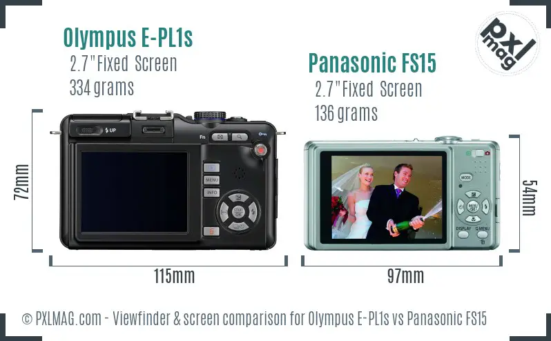 Olympus E-PL1s vs Panasonic FS15 Screen and Viewfinder comparison