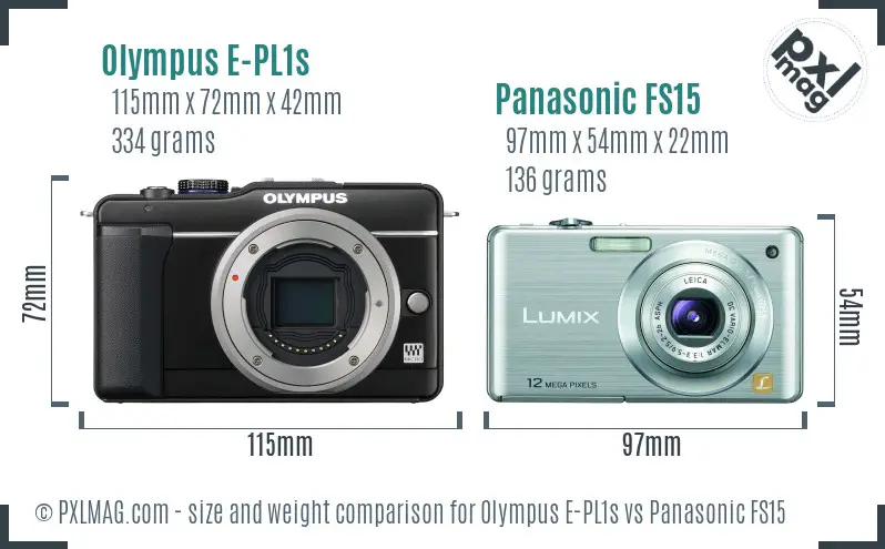 Olympus E-PL1s vs Panasonic FS15 size comparison