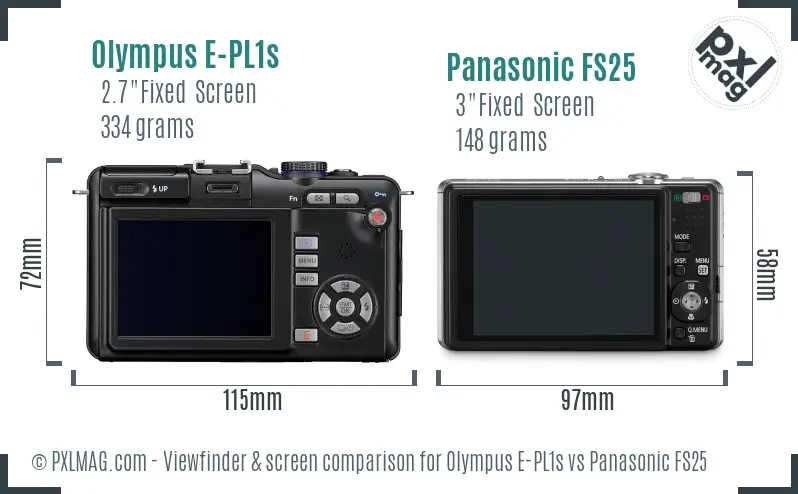 Olympus E-PL1s vs Panasonic FS25 Screen and Viewfinder comparison