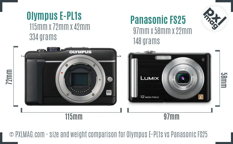 Olympus E-PL1s vs Panasonic FS25 size comparison