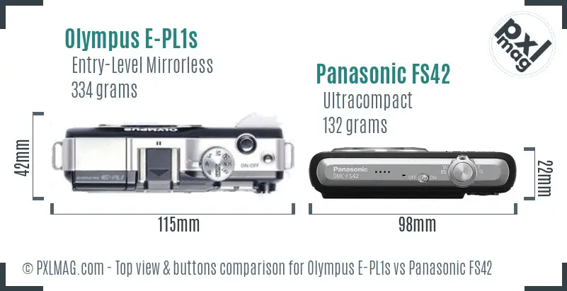 Olympus E-PL1s vs Panasonic FS42 top view buttons comparison