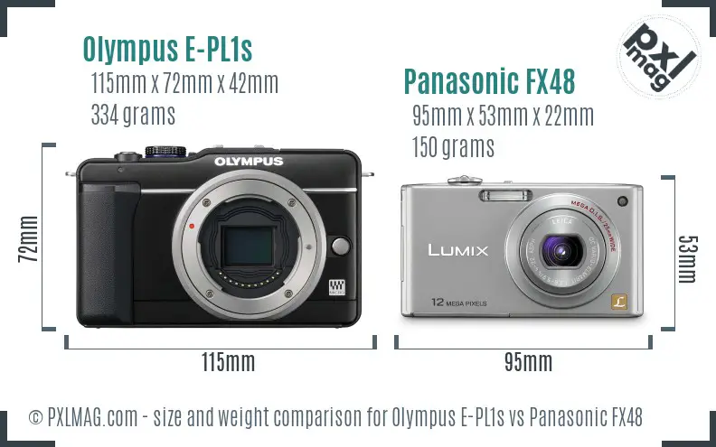 Olympus E-PL1s vs Panasonic FX48 size comparison