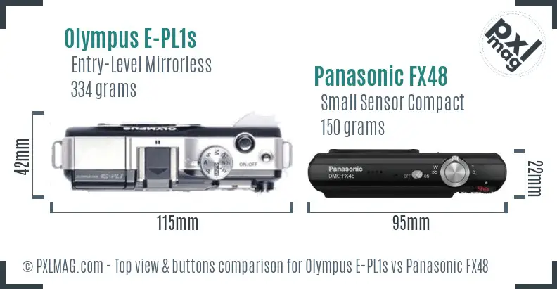 Olympus E-PL1s vs Panasonic FX48 top view buttons comparison
