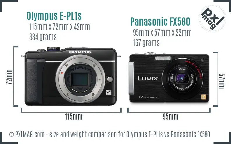 Olympus E-PL1s vs Panasonic FX580 size comparison