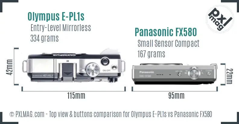 Olympus E-PL1s vs Panasonic FX580 top view buttons comparison