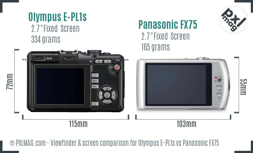 Olympus E-PL1s vs Panasonic FX75 Screen and Viewfinder comparison