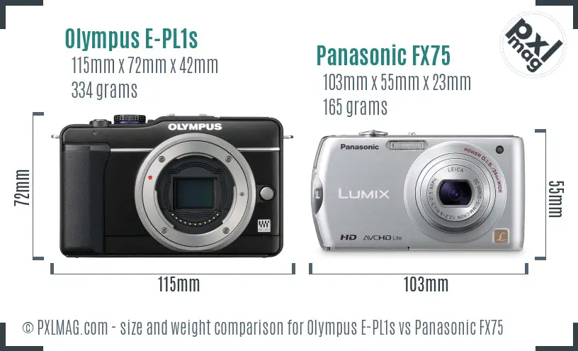 Olympus E-PL1s vs Panasonic FX75 size comparison