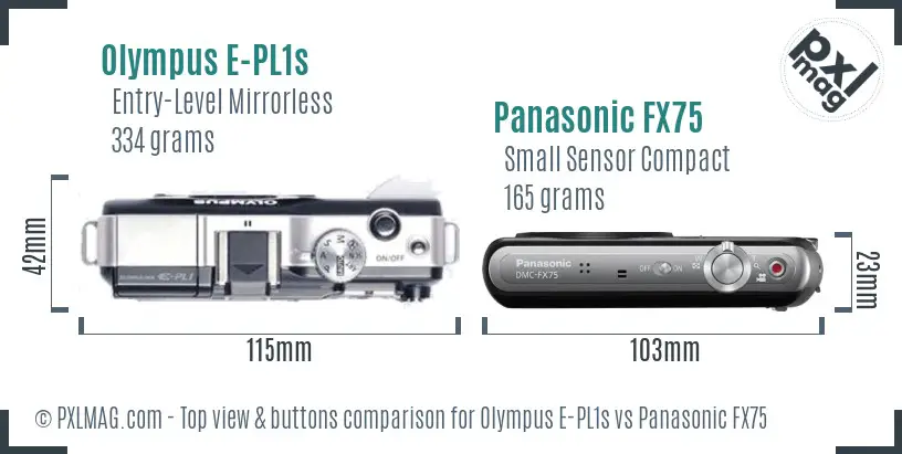 Olympus E-PL1s vs Panasonic FX75 top view buttons comparison