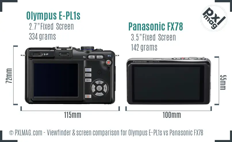 Olympus E-PL1s vs Panasonic FX78 Screen and Viewfinder comparison