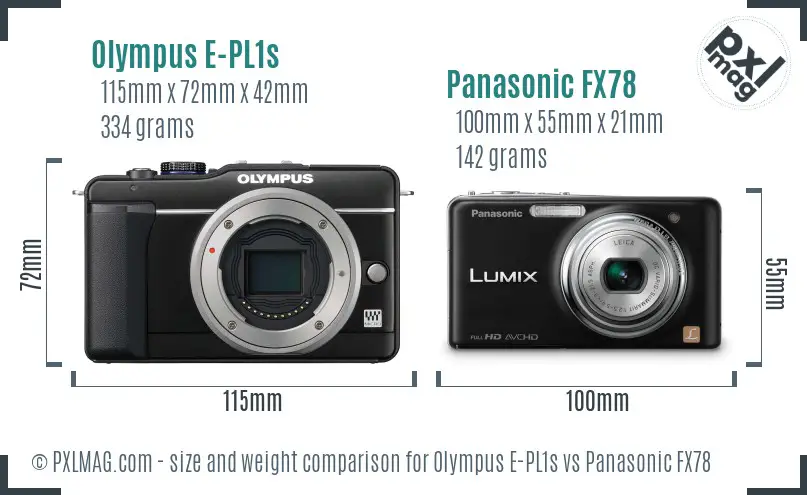 Olympus E-PL1s vs Panasonic FX78 size comparison