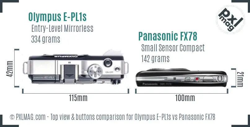 Olympus E-PL1s vs Panasonic FX78 top view buttons comparison