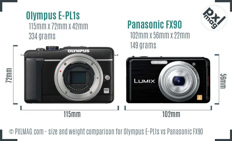 Olympus E-PL1s vs Panasonic FX90 size comparison
