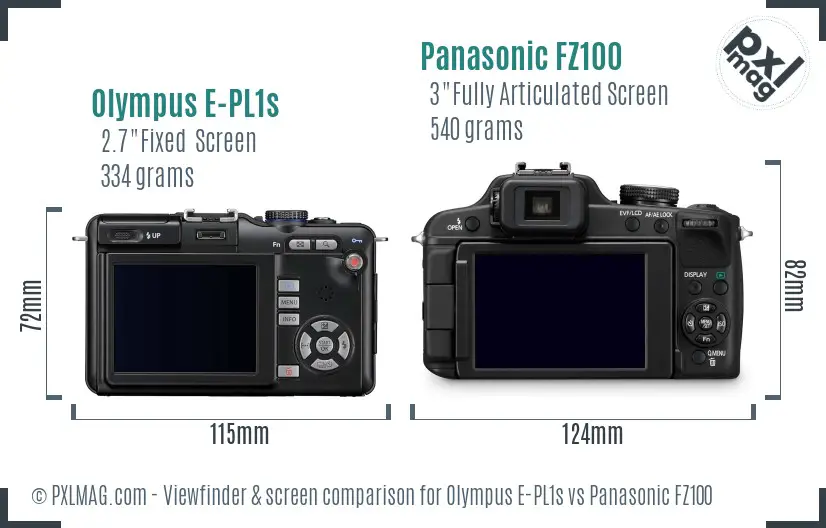 Olympus E-PL1s vs Panasonic FZ100 Screen and Viewfinder comparison