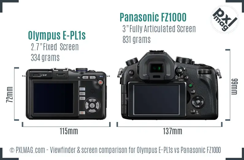 Olympus E-PL1s vs Panasonic FZ1000 Screen and Viewfinder comparison