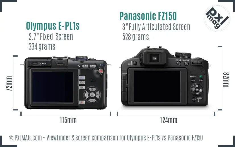 Olympus E-PL1s vs Panasonic FZ150 Screen and Viewfinder comparison