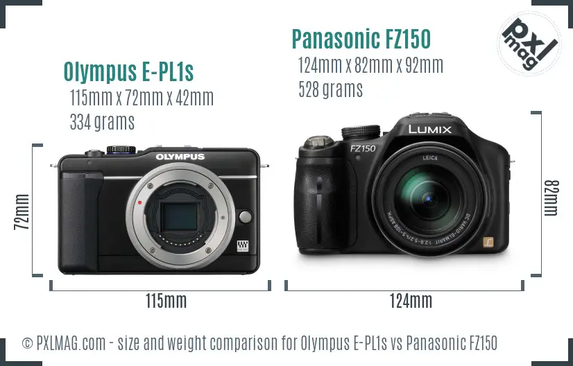 Olympus E-PL1s vs Panasonic FZ150 size comparison
