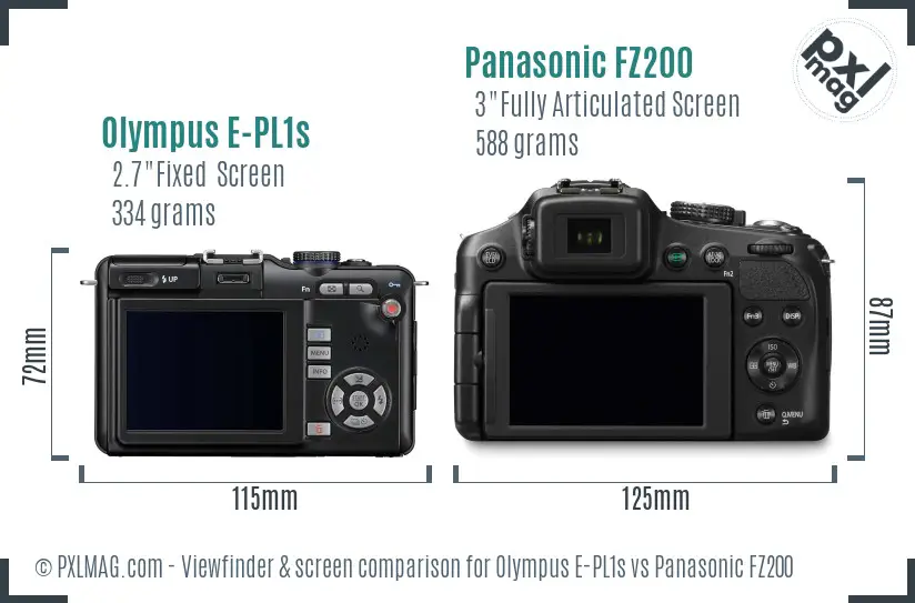 Olympus E-PL1s vs Panasonic FZ200 Screen and Viewfinder comparison