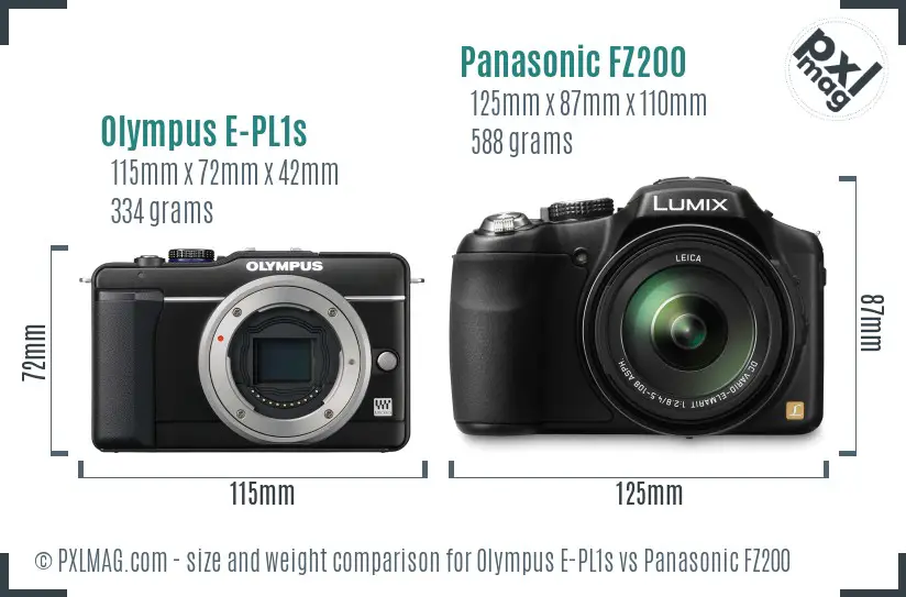 Olympus E-PL1s vs Panasonic FZ200 size comparison