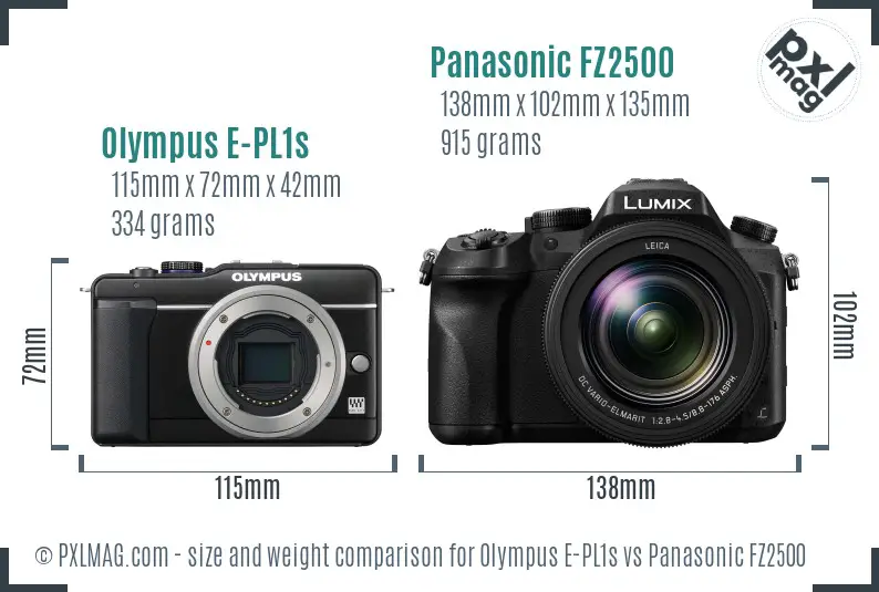 Olympus E-PL1s vs Panasonic FZ2500 size comparison