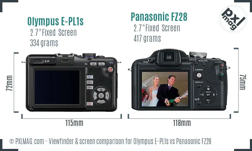 Olympus E-PL1s vs Panasonic FZ28 Screen and Viewfinder comparison