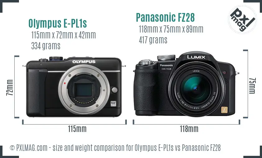 Olympus E-PL1s vs Panasonic FZ28 size comparison