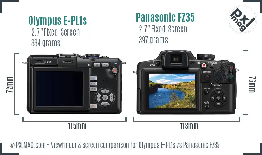 Olympus E-PL1s vs Panasonic FZ35 Screen and Viewfinder comparison