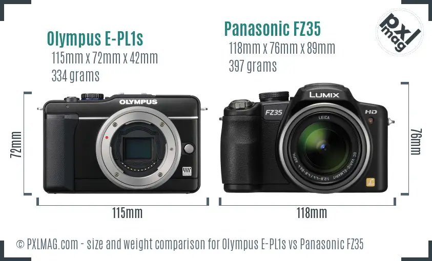 Olympus E-PL1s vs Panasonic FZ35 size comparison